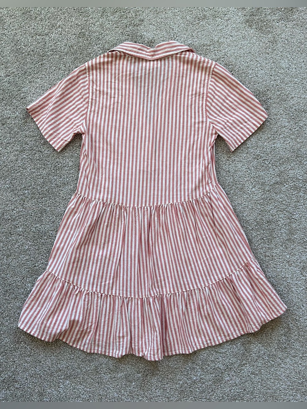 Japna Striped Tiered Babydoll Dress Extra Small Coral Pink White Summer Boho - Picture 8 of 8